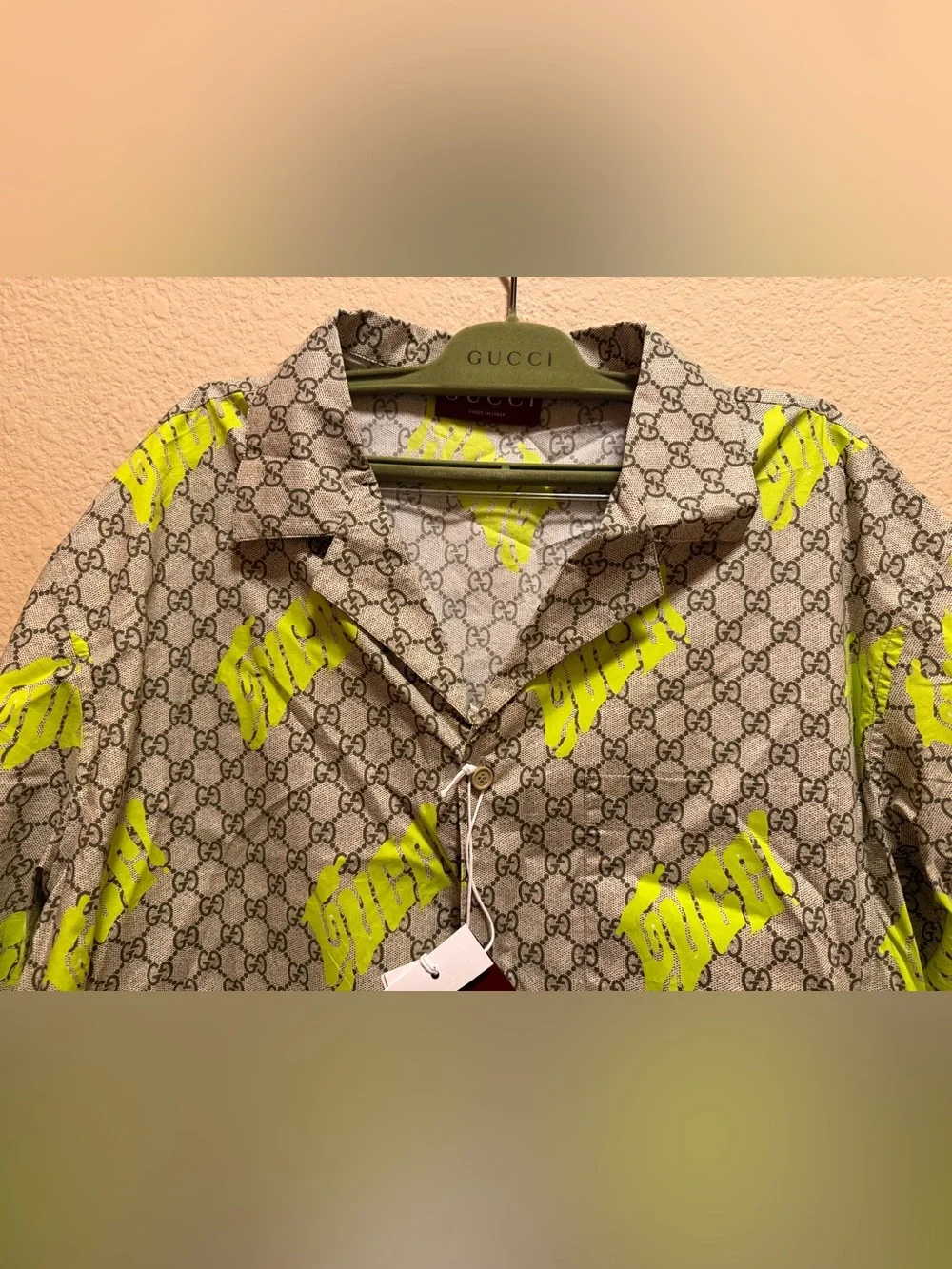 New Authentic Gucci GG Logo Button Up Shirt Brown Size IT 54 / US L